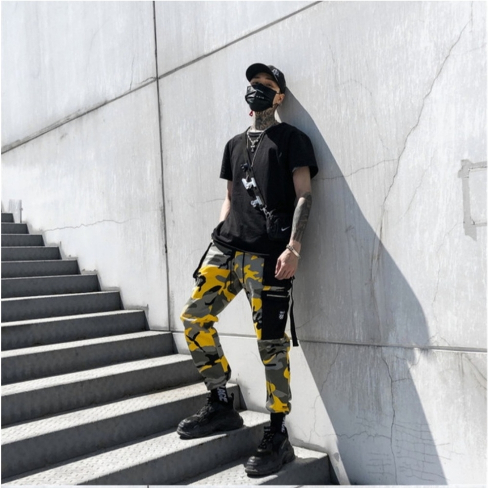 SIXTH JUNE PANTS CAMOUFLAGE MEN CARGO PANTS TACTICAL STREETWEAR PANS YELLOW ARMY
